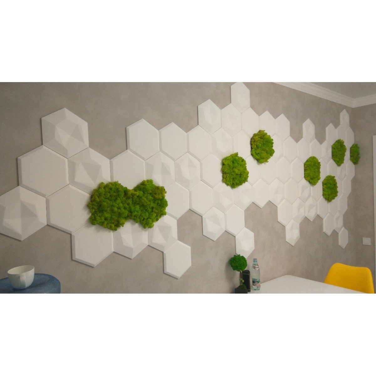 3d Panel Plastic mold Hexagons with Moss for making Gypsum and Concrete Panels. Set of 4 molds.
