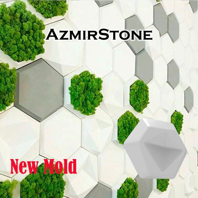 3d Panel Plastic mold Hexagons with Moss for making Gypsum and Concrete Panels. Set of 4 molds.